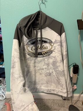 Cabela's Men's Gray & White camo Crewneck Hoodie with Antler Logo